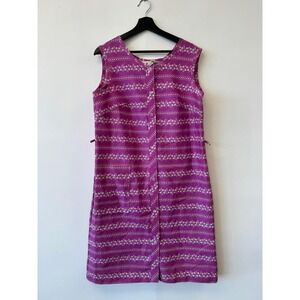 VINTAGE Komar Leisurely Living Dress Womens Large Purple Floral A-Line Shift 60s